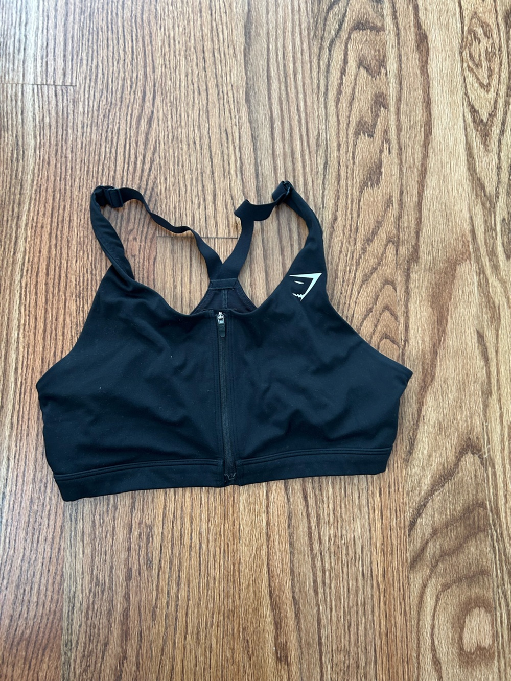 Black Front-Zip Sports Bra with Logo Gymshark